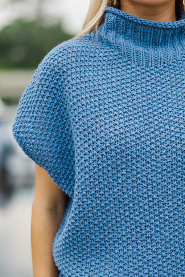 Return To It Navy Blue Short Sleeve Sweater