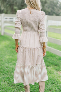 Back To It Brown Striped Midi Dress