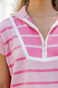Care To Contrast Pink Striped Sweater