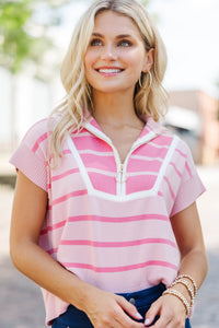 Care To Contrast Pink Striped Sweater