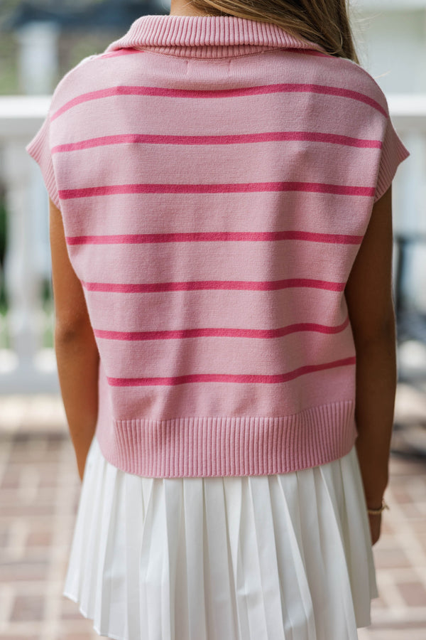 Girls: Care To Contrast Pink/Red Striped Sweater
