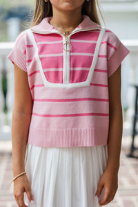 Girls: Care To Contrast Pink/Red Striped Sweater