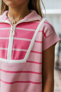 Girls: Care To Contrast Pink/Red Striped Sweater