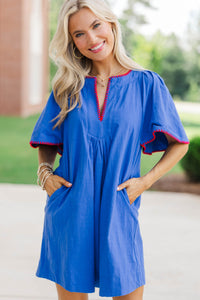 Just A Theory Royal Blue & Red Contrast Cotton Dress
