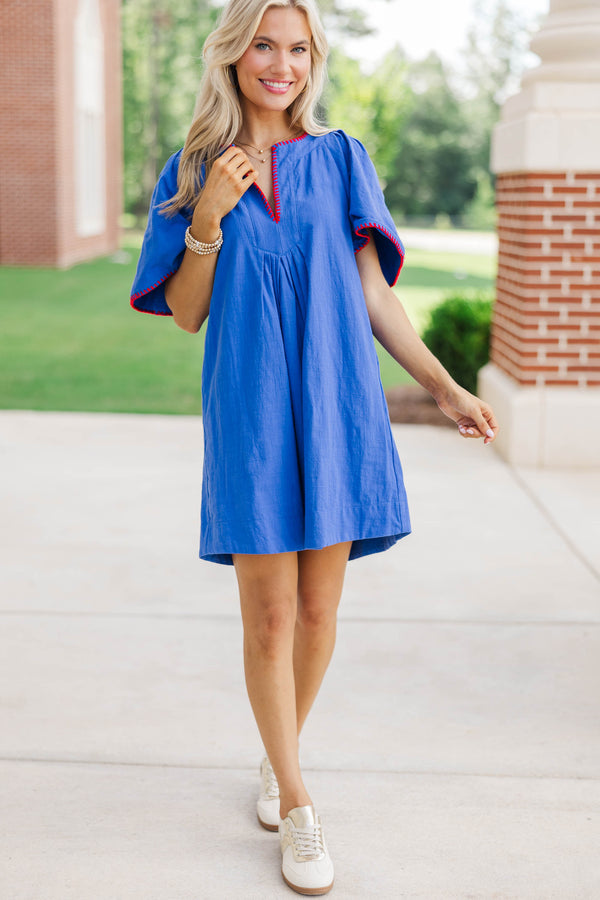 Just A Theory Royal Blue & Red Contrast Cotton Dress