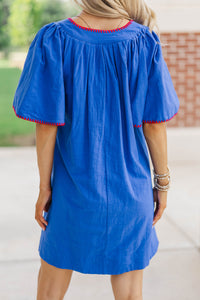 Just A Theory Royal Blue & Red Contrast Cotton Dress