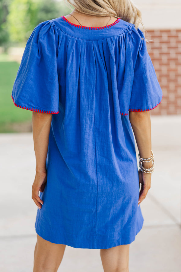 Just A Theory Royal Blue & Red Contrast Cotton Dress