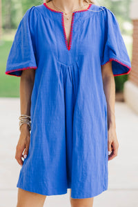 Just A Theory Royal Blue & Red Contrast Cotton Dress