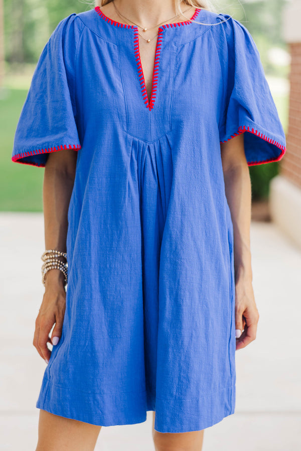 Just A Theory Royal Blue & Red Contrast Cotton Dress