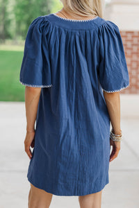 Just A Theory Navy & White Contrast Cotton Dress