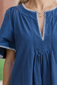 Just A Theory Navy & White Contrast Cotton Dress