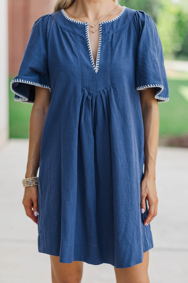 Just A Theory Navy & White Contrast Cotton Dress