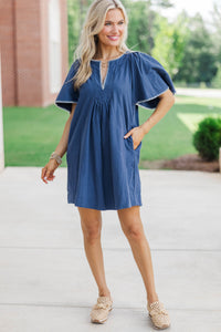 Just A Theory Navy & White Contrast Cotton Dress