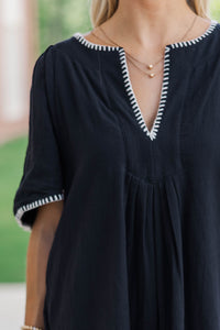 Just A Theory Black & White Contrast Cotton Dress