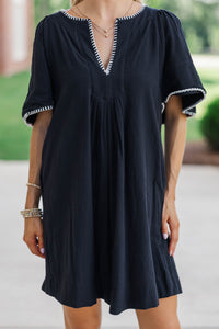 Just A Theory Black & White Contrast Cotton Dress