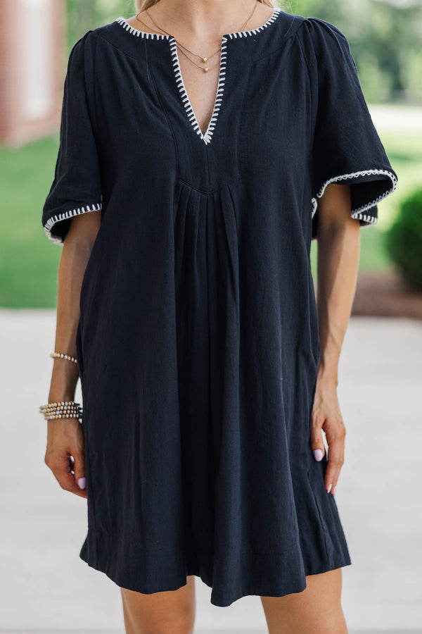 Just A Theory Black & White Contrast Cotton Dress