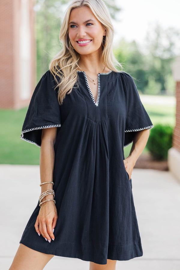 Just A Theory Black & White Contrast Cotton Dress