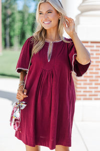 Just A Theory Maroon & White Contrast Cotton Dress
