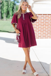 Just A Theory Maroon & White Contrast Cotton Dress