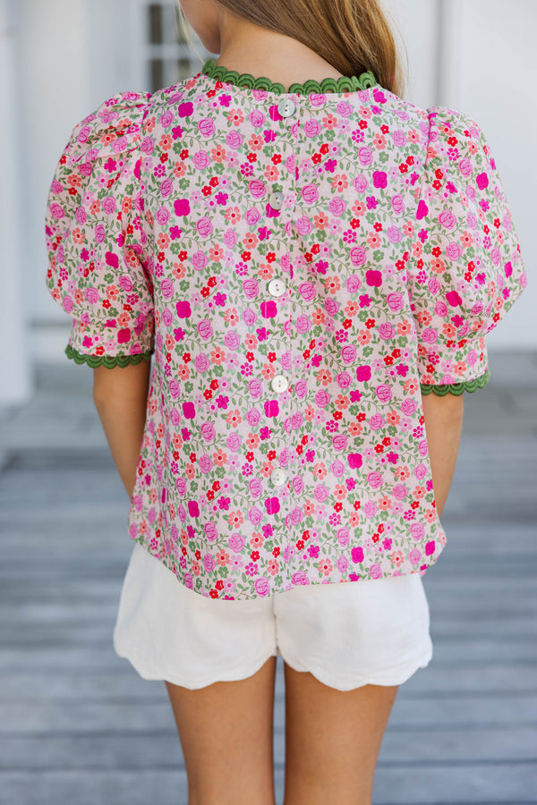 Girls: Meant To Bloom Pink Floral Blouse