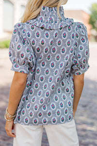 Taking Shape Blue Medallion Blouse