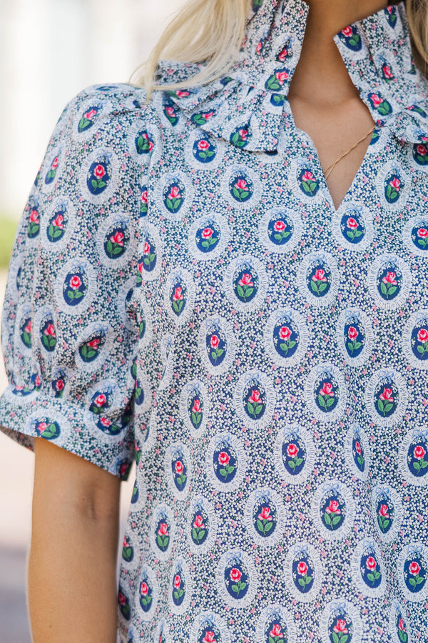 Taking Shape Blue Medallion Blouse