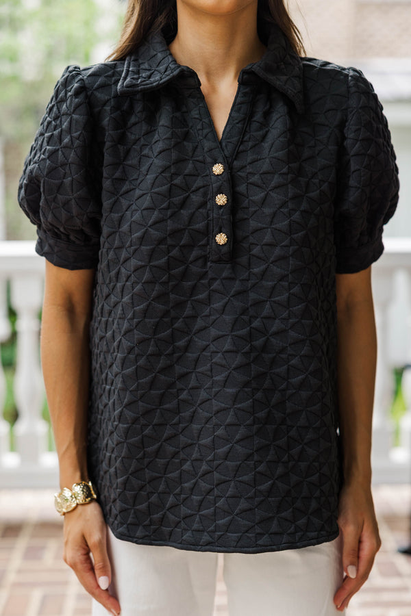 Worth Your While Black Textured Blouse