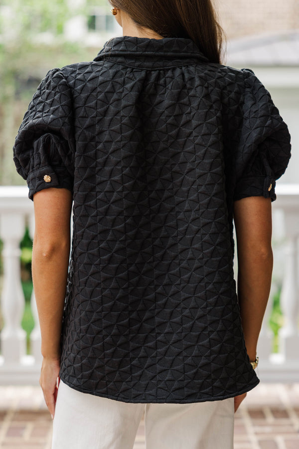 Worth Your While Black Textured Blouse