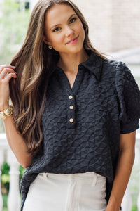 Worth Your While Black Textured Blouse
