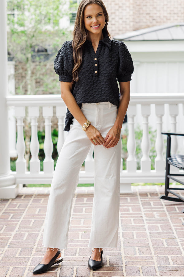 Worth Your While Black Textured Blouse