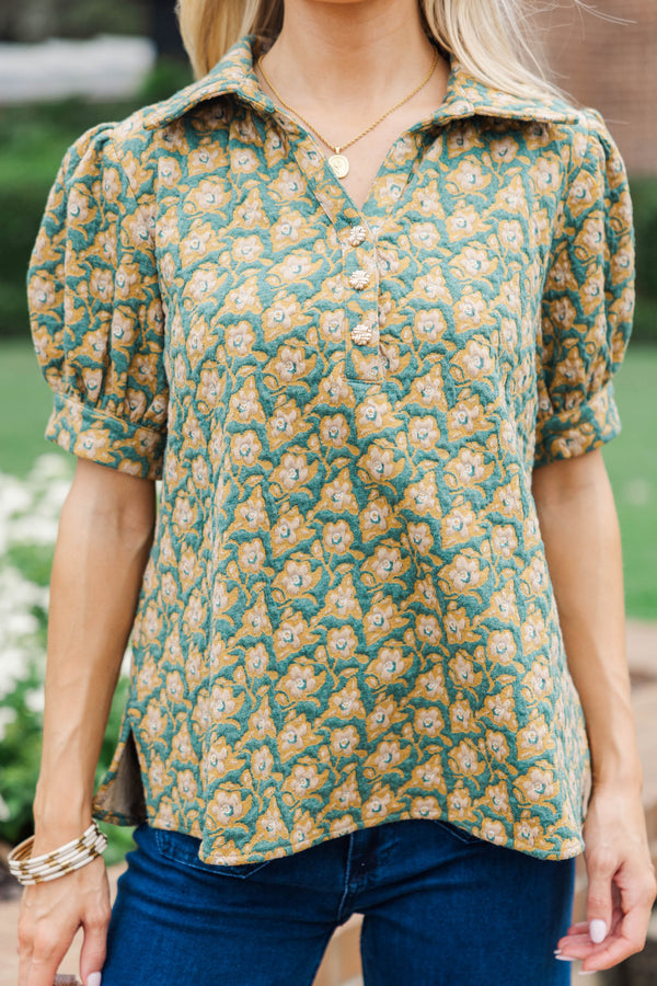 Worth Your While Green Floral Blouse