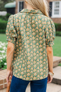 Worth Your While Green Floral Blouse