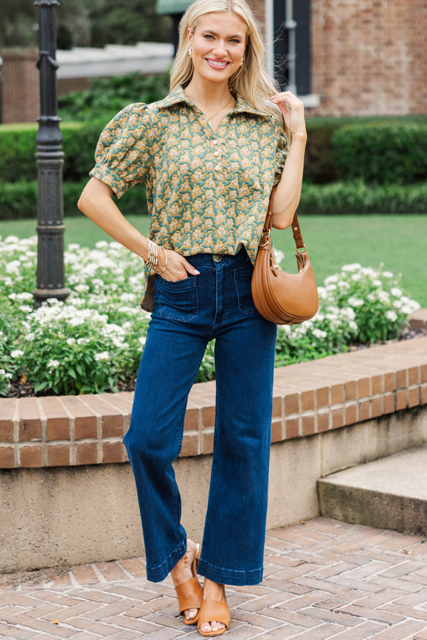 Worth Your While Green Floral Blouse
