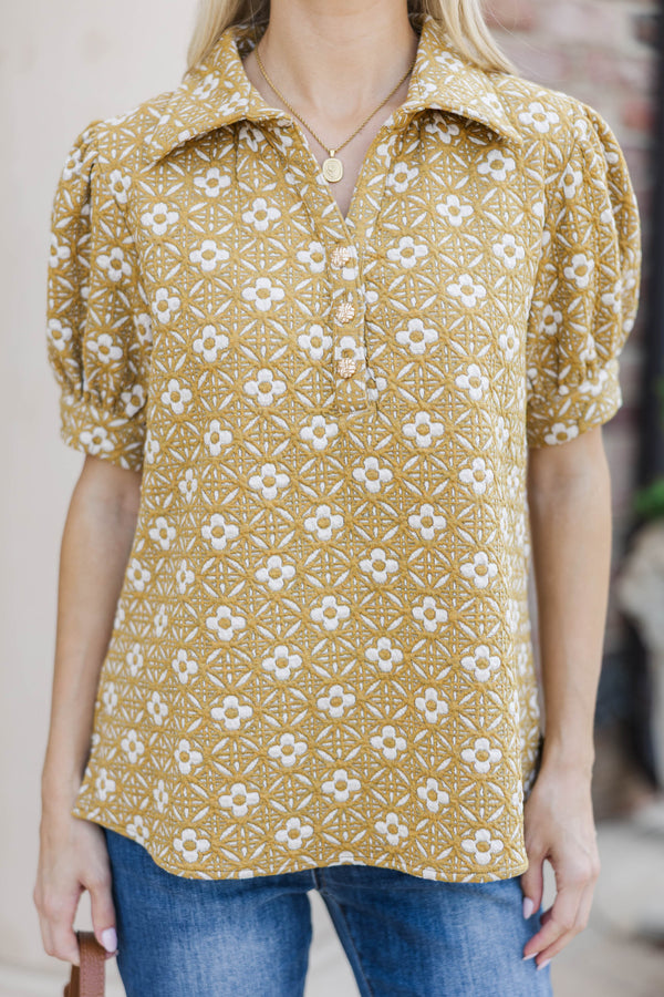 Worth Your While Mustard Floral Blouse