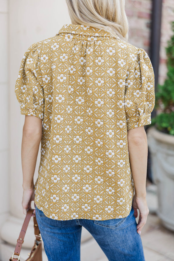 Worth Your While Mustard Floral Blouse
