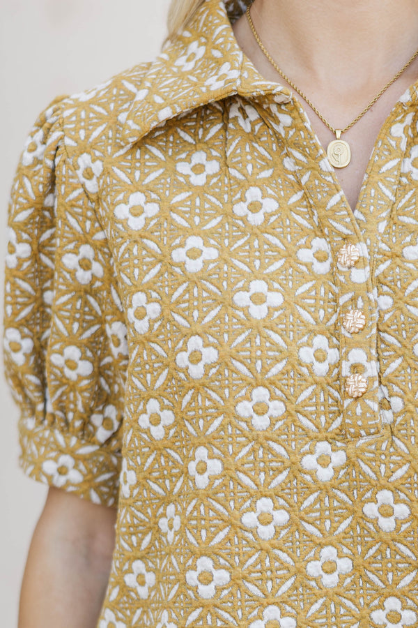 Worth Your While Mustard Floral Blouse