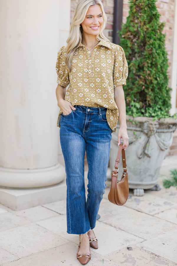 Worth Your While Mustard Floral Blouse