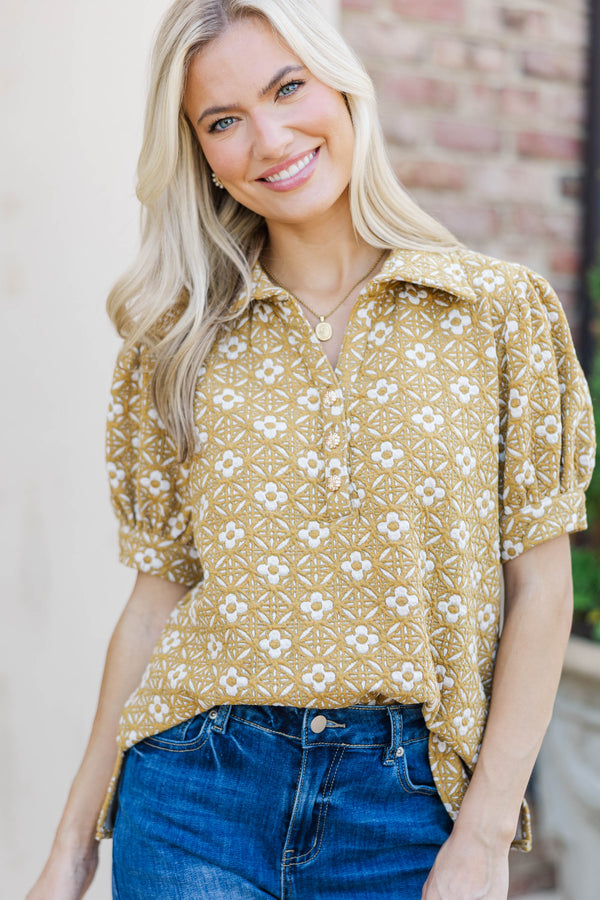Worth Your While Mustard Floral Blouse