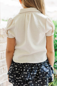 Girls: Worth Your While Cream Textured Blouse