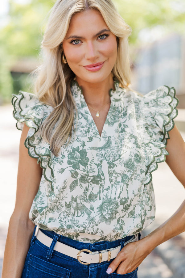 Tell You Everything Olive Toile Blouse