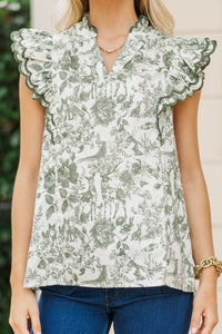 Tell You Everything Olive Toile Blouse
