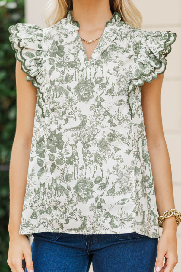 Tell You Everything Olive Toile Blouse