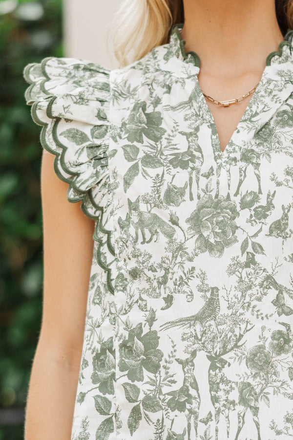 Tell You Everything Olive Toile Blouse