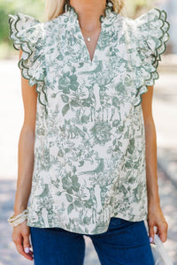 Tell You Everything Olive Toile Blouse