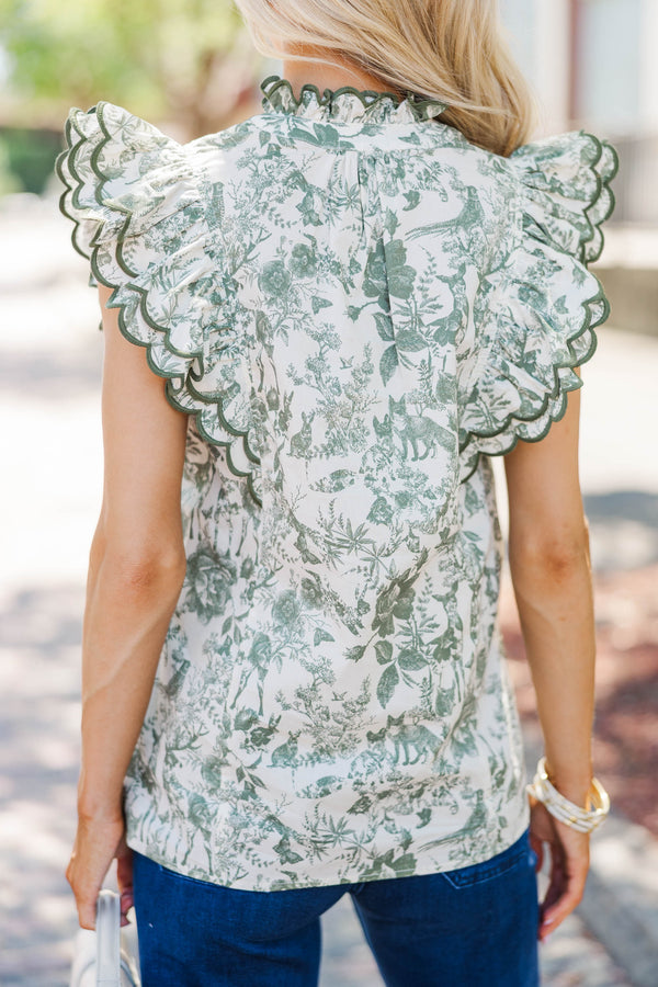 Tell You Everything Olive Toile Blouse