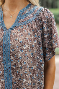 For The Scenic Route Brown Ditsy Floral Blouse