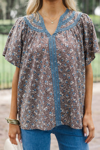 For The Scenic Route Brown Ditsy Floral Blouse
