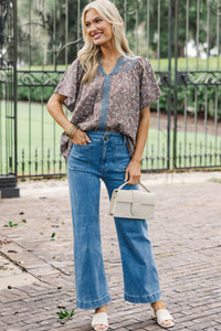 For The Scenic Route Brown Ditsy Floral Blouse