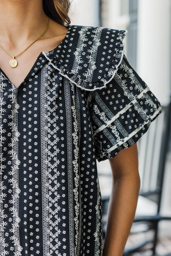 Endless Afternoon Black Ditsy Floral Blouse
