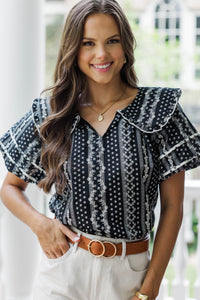 Endless Afternoon Black Ditsy Floral Blouse